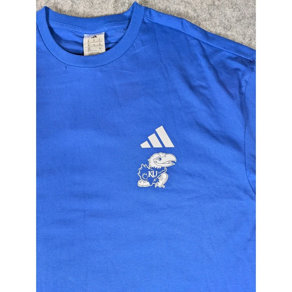 Adidas Kansas Jayhawks Basketball Royal Blue Graphic T-Shirt Rock Chalk KU New
